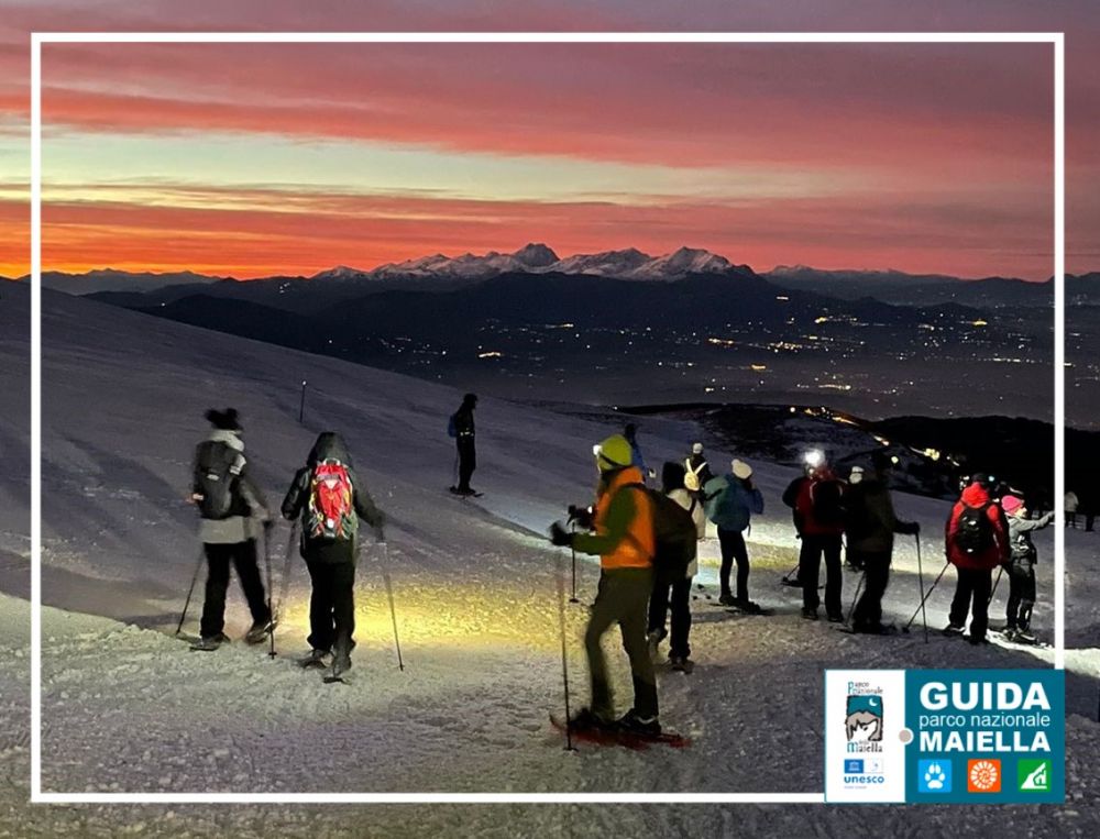 La Maielletta innevata con il tramonto sul Gran Sasso